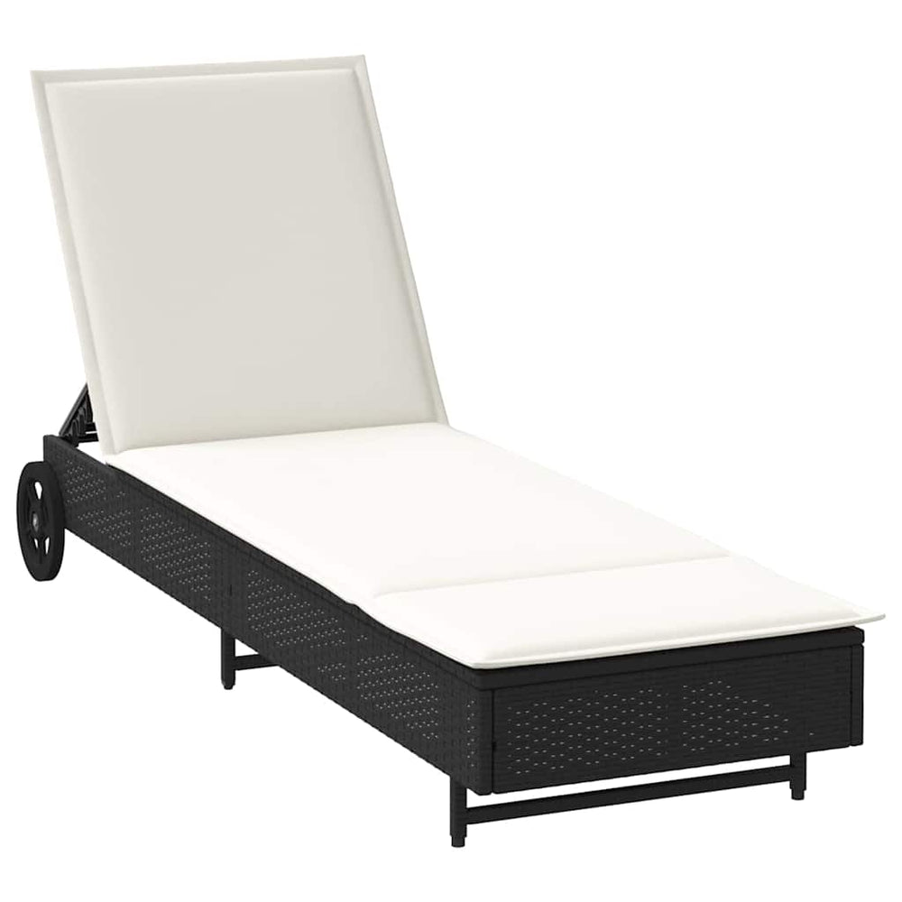 Schwarze Poly Rattan Sonnenliege mit Rollen
