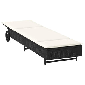 Schwarze Poly Rattan Sonnenliege mit Rollen