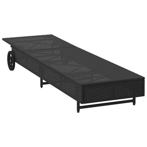 Schwarze Poly Rattan Sonnenliege mit Rollen