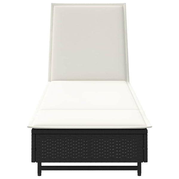 Schwarze Poly Rattan Sonnenliege mit Rollen