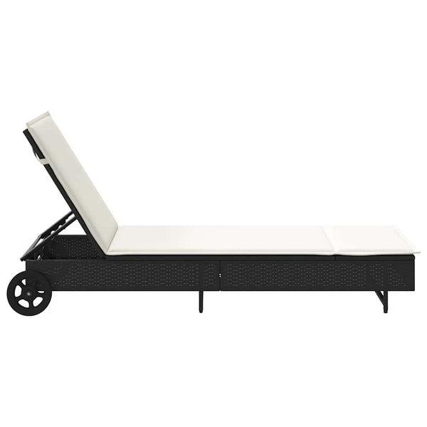 Schwarze Poly Rattan Sonnenliege mit Rollen