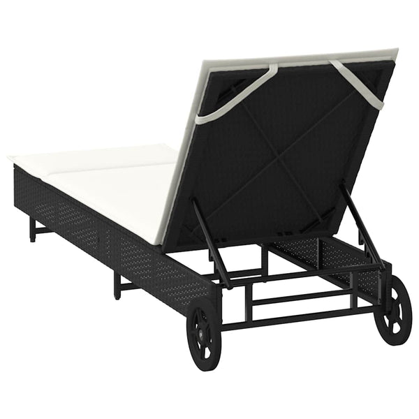 Schwarze Poly Rattan Sonnenliege mit Rollen