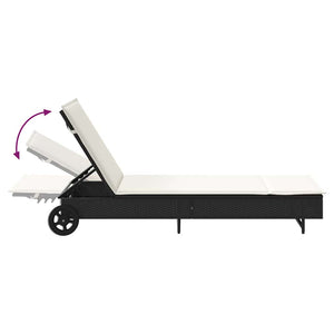 Schwarze Poly Rattan Sonnenliege mit Rollen