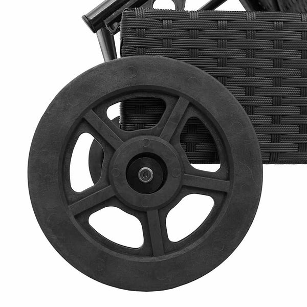 Schwarze Poly Rattan Sonnenliege mit Rollen