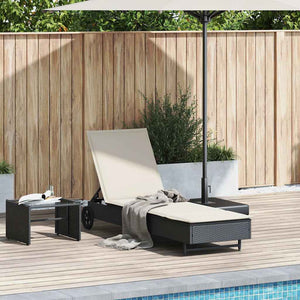 Schwarze Poly Rattan Sonnenliege mit Rollen