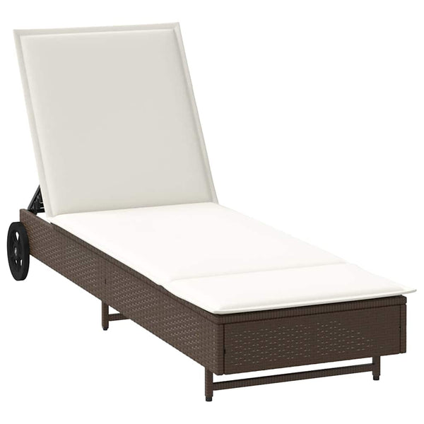 Sonnenliege Braun Poly Rattan mit Rädern