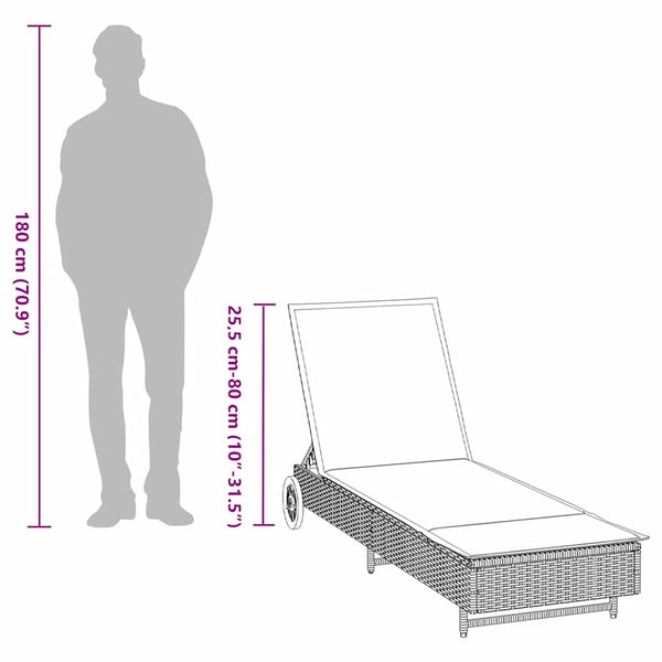Sonnenliege Braun Poly Rattan mit Rädern