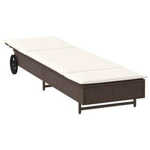 Sonnenliege Braun Poly Rattan mit Rädern