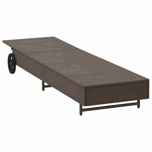 Sonnenliege Braun Poly Rattan mit Rädern