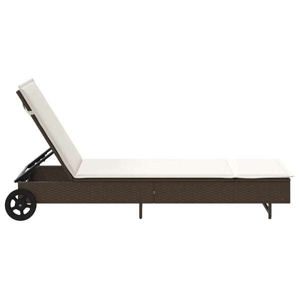 Sonnenliege Braun Poly Rattan mit Rädern