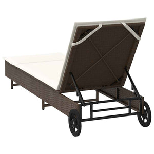Sonnenliege Braun Poly Rattan mit Rädern