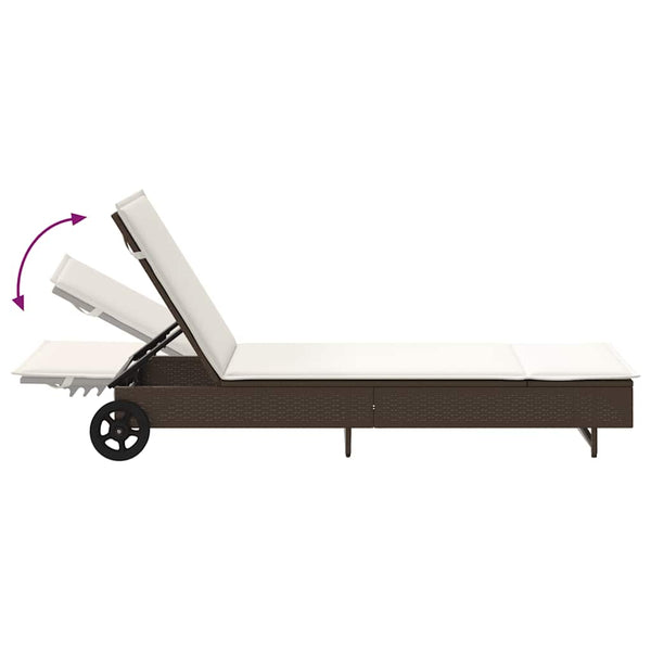 Sonnenliege Braun Poly Rattan mit Rädern