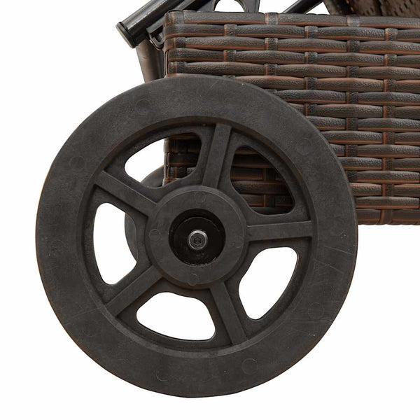 Sonnenliege Braun Poly Rattan mit Rädern