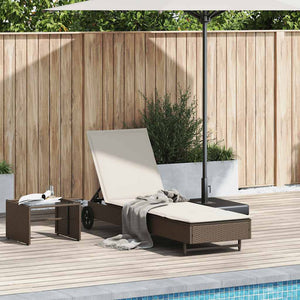Sonnenliege Braun Poly Rattan mit Rädern