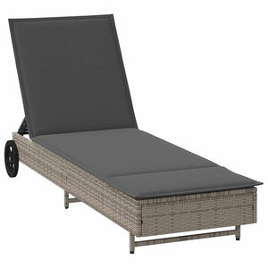 Sonnenliege Grau Poly Rattan mit Rollen