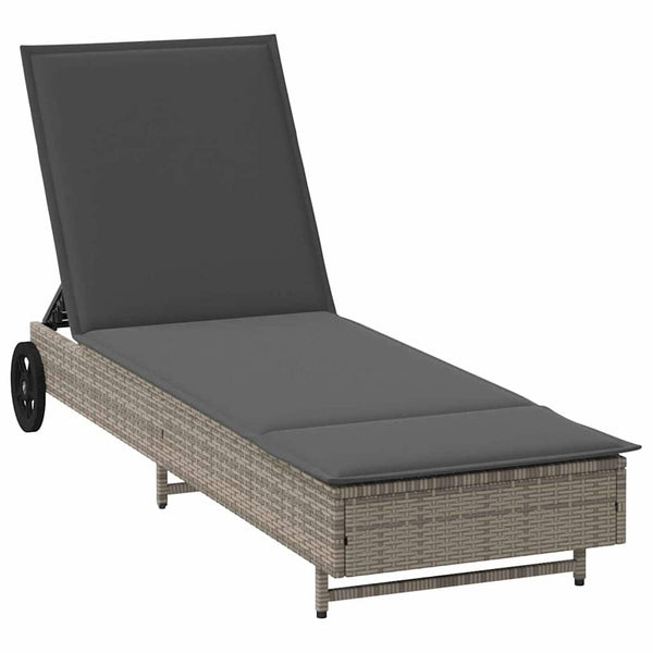 Sonnenliege Grau Poly Rattan mit Rollen