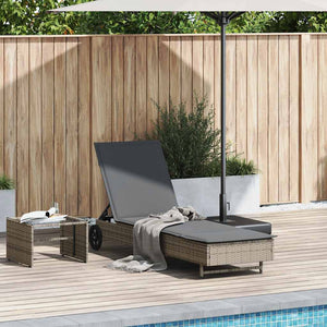 Sonnenliege Grau Poly Rattan mit Rollen