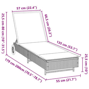 Sonnenliege Grau Poly Rattan mit Rollen