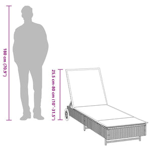 Sonnenliege Grau Poly Rattan mit Rollen