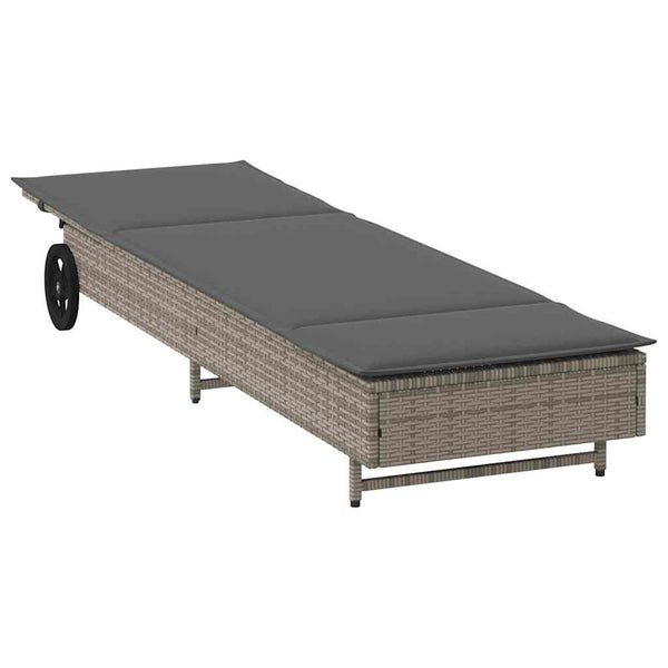 Sonnenliege Grau Poly Rattan mit Rollen