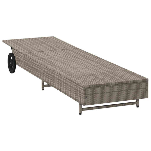 Sonnenliege Grau Poly Rattan mit Rollen