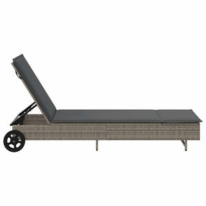 Sonnenliege Grau Poly Rattan mit Rollen