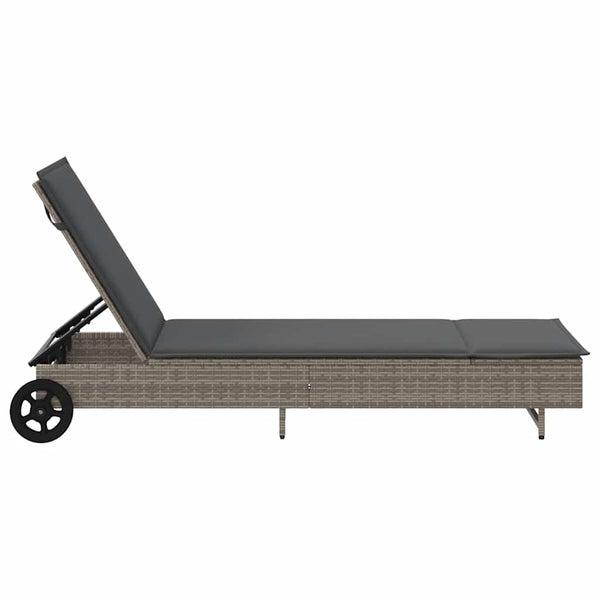 Sonnenliege Grau Poly Rattan mit Rollen