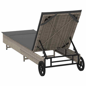 Sonnenliege Grau Poly Rattan mit Rollen