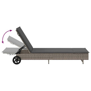 Sonnenliege Grau Poly Rattan mit Rollen