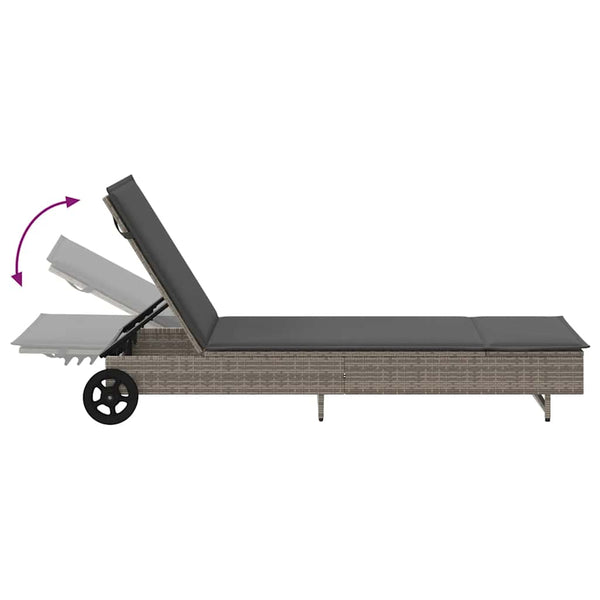 Sonnenliege Grau Poly Rattan mit Rollen
