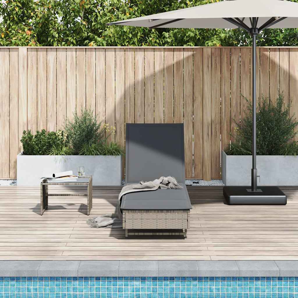 Sonnenliege Grau Poly Rattan mit Rollen
