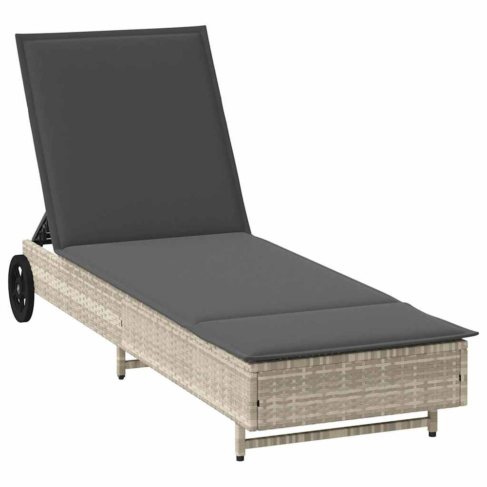 Sonnenliege Poly Rattan mit Rädern Hellgrau