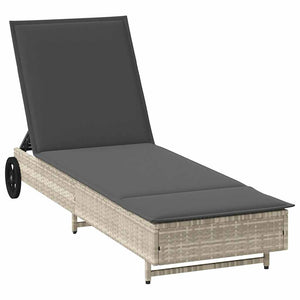 Sonnenliege Poly Rattan mit Rädern Hellgrau