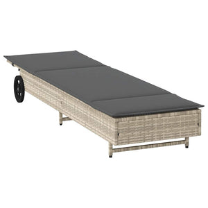 Sonnenliege Poly Rattan mit Rädern Hellgrau