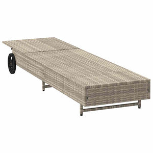 Sonnenliege Poly Rattan mit Rädern Hellgrau