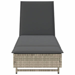 Sonnenliege Poly Rattan mit Rädern Hellgrau