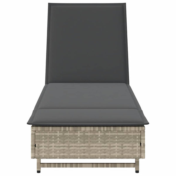 Sonnenliege Poly Rattan mit Rädern Hellgrau
