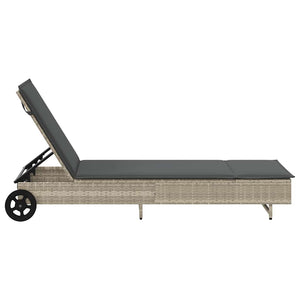 Sonnenliege Poly Rattan mit Rädern Hellgrau