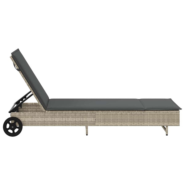 Sonnenliege Poly Rattan mit Rädern Hellgrau