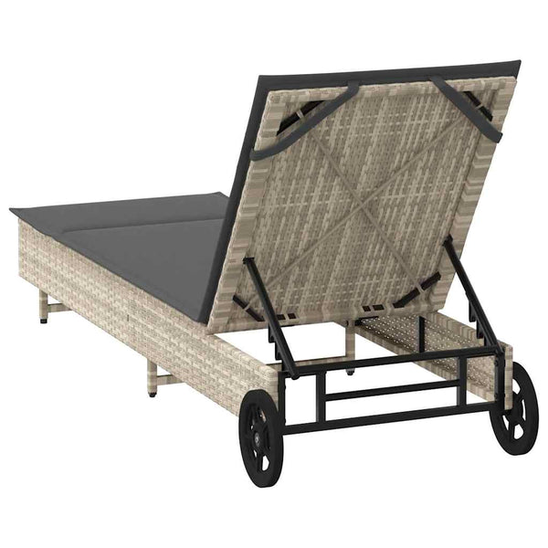 Sonnenliege Poly Rattan mit Rädern Hellgrau
