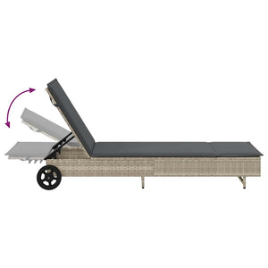 Sonnenliege Poly Rattan mit Rädern Hellgrau