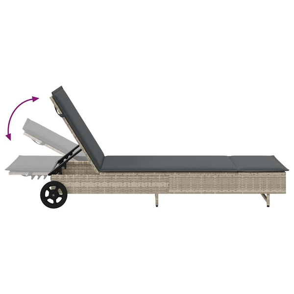 Sonnenliege Poly Rattan mit Rädern Hellgrau