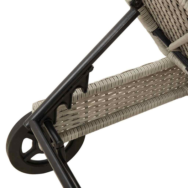 Sonnenliege Poly Rattan mit Rädern Hellgrau