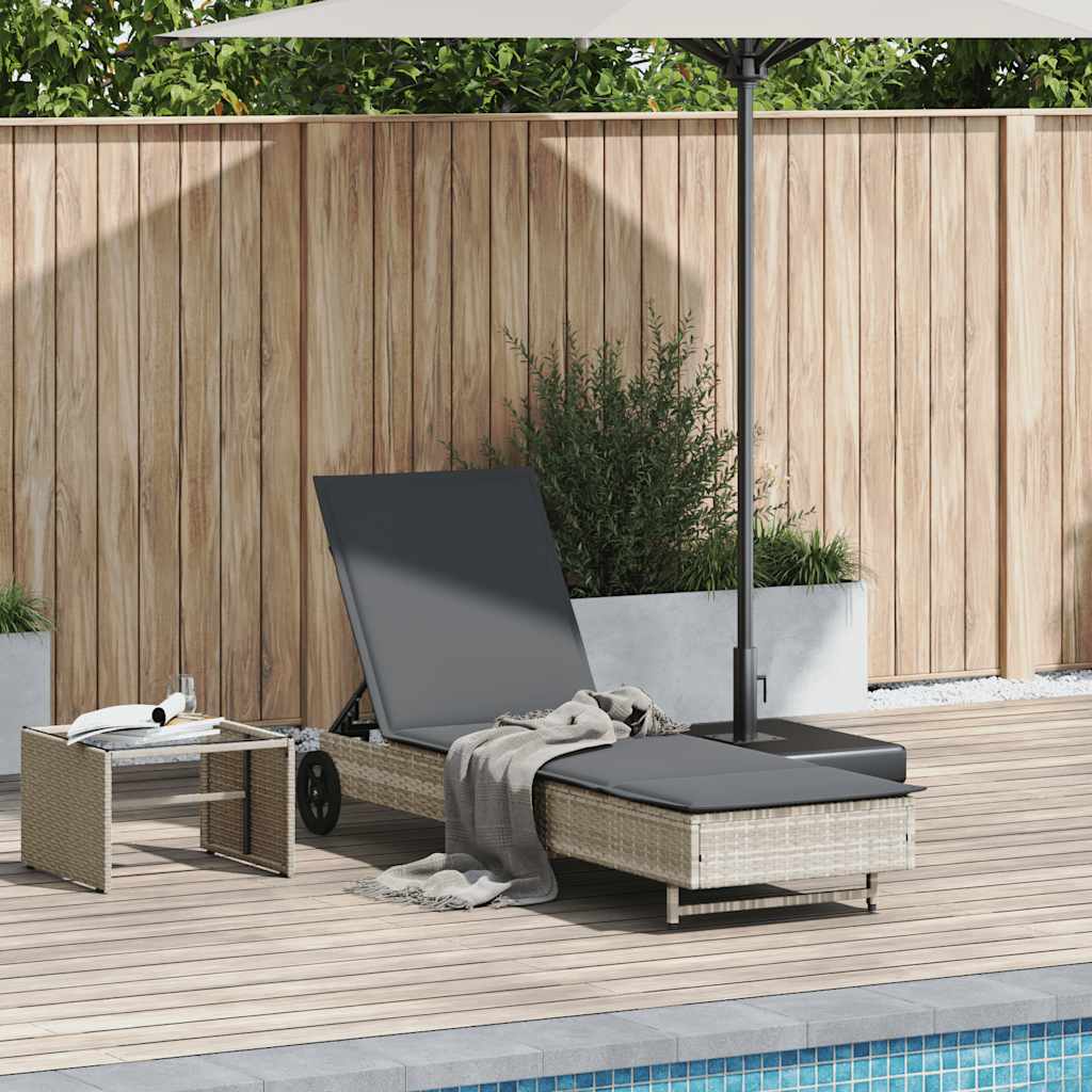 Sonnenliege Poly Rattan mit Rädern Hellgrau