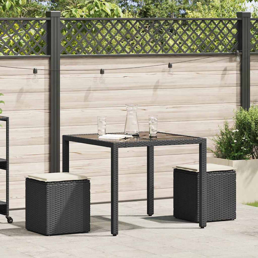 Gartenhocker mit Kissen, 2er Set, Schwarz