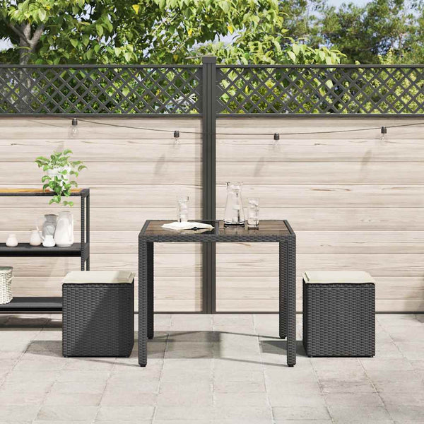 Gartenhocker mit Kissen, 2er Set, Schwarz