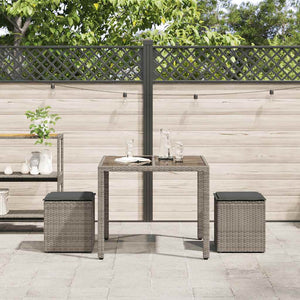 Gartenhocker mit Kissen 2er Set Grau