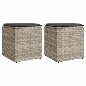 Gartenhocker mit Kissen, 2er Set, Hellgrau