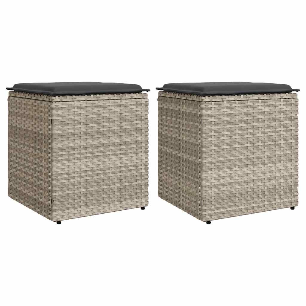 Gartenhocker mit Kissen, 2er Set, Hellgrau
