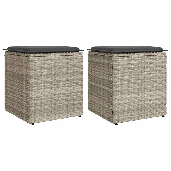 Gartenhocker mit Kissen, 2er Set, Hellgrau